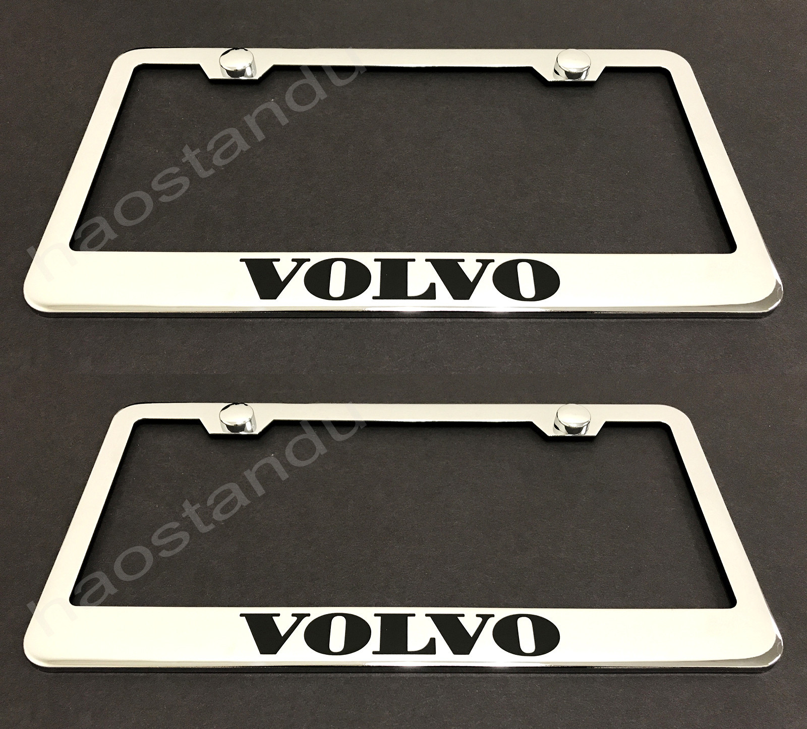 2x VOLVO STAINLESS Chrome License Plate Frame w/screw Caps