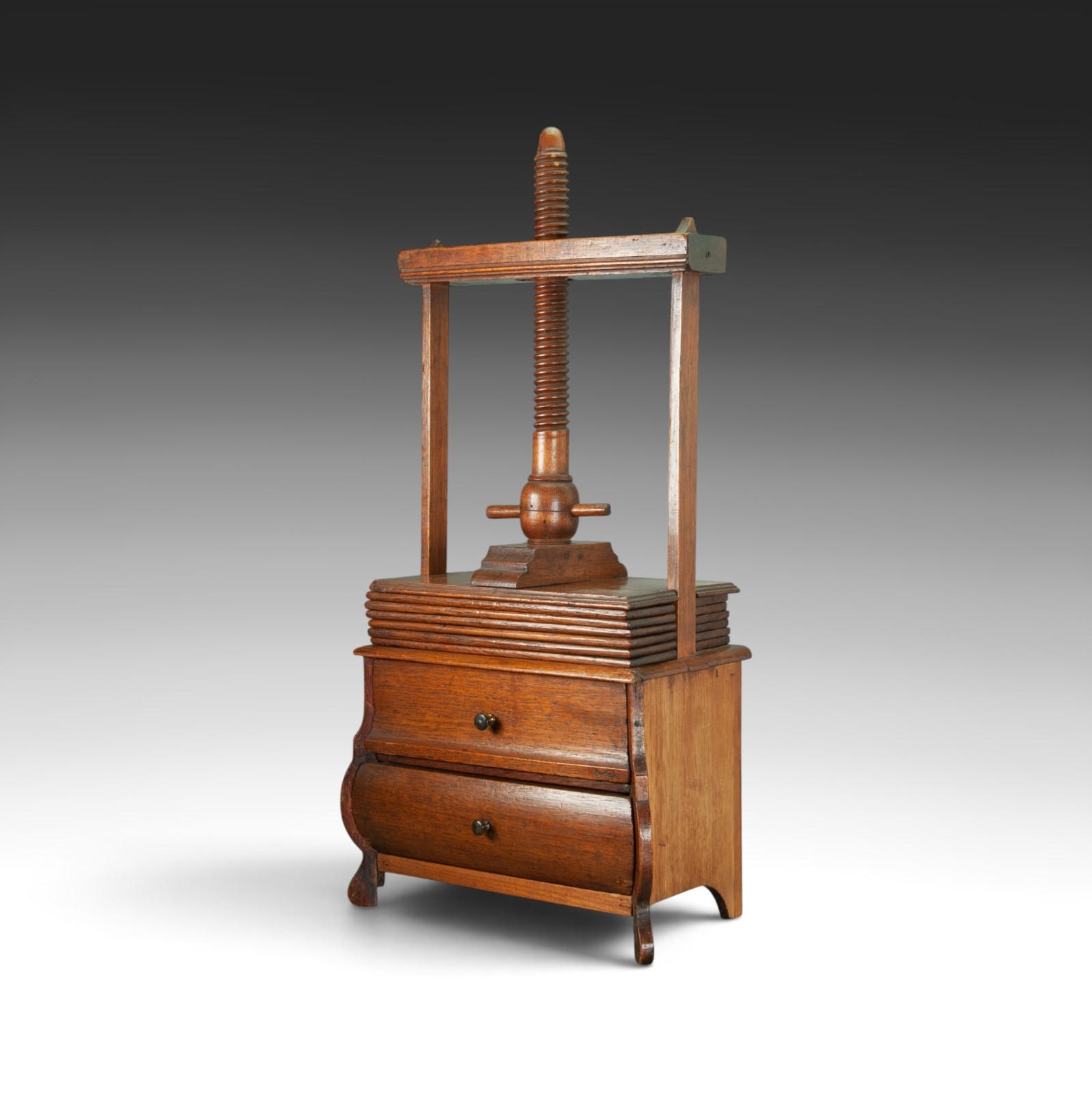 Antique Dutch Miniature Oak Linen Press, Early 19th Century.