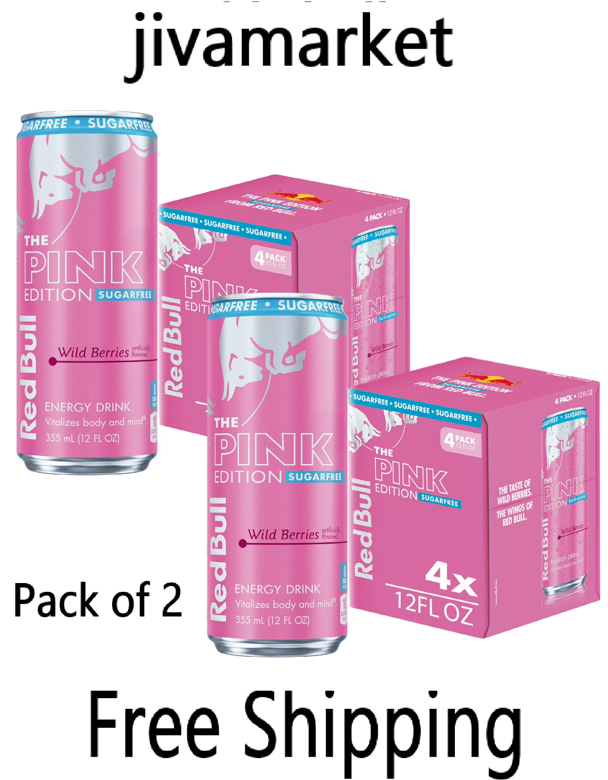Pink Edition Sugarfree Energy Drink, Wild Berries, 12 fl. oz each,  8 Cans Total