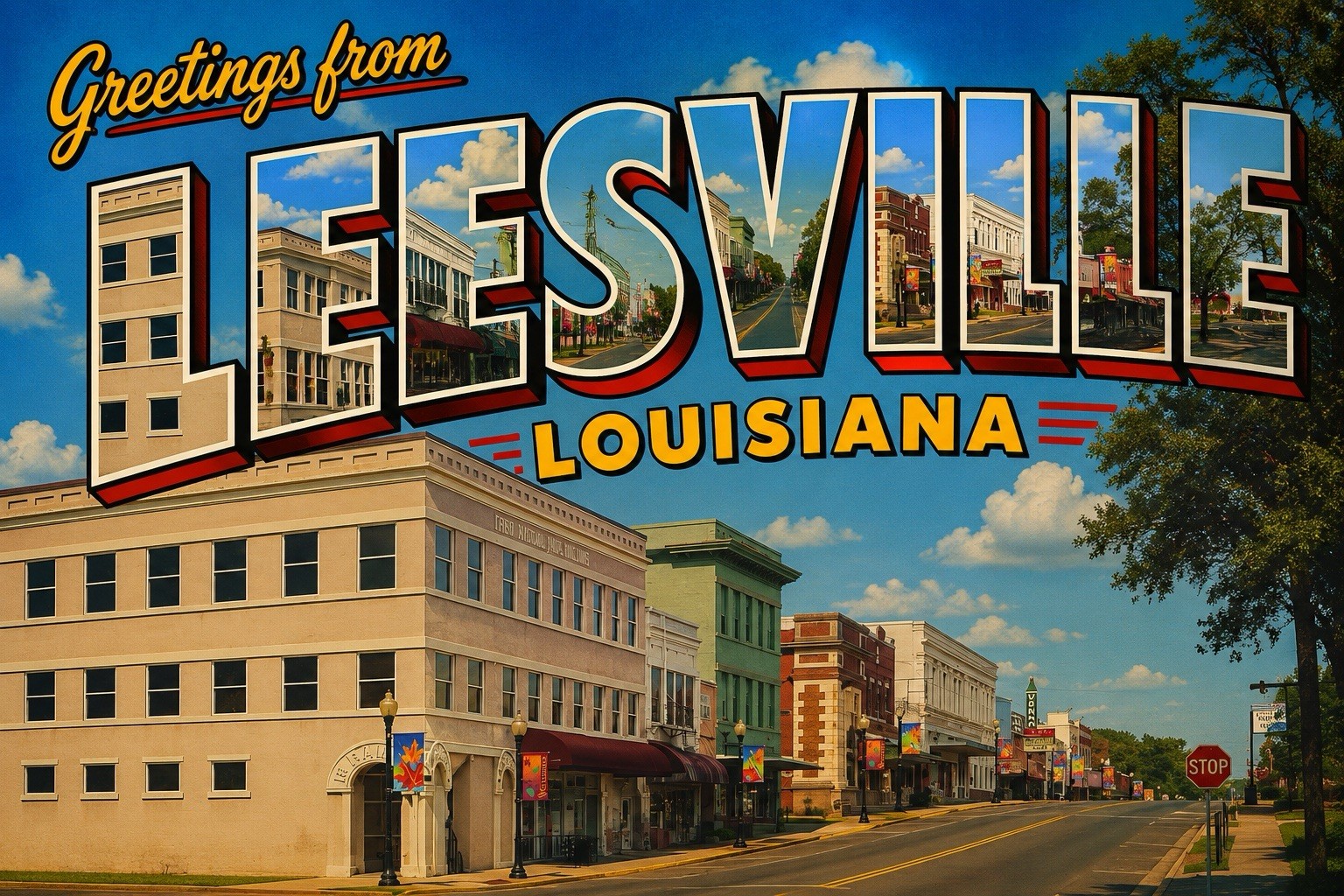 Greetings from Leesville, Louisiana MODERN Postcard Large Letter C599