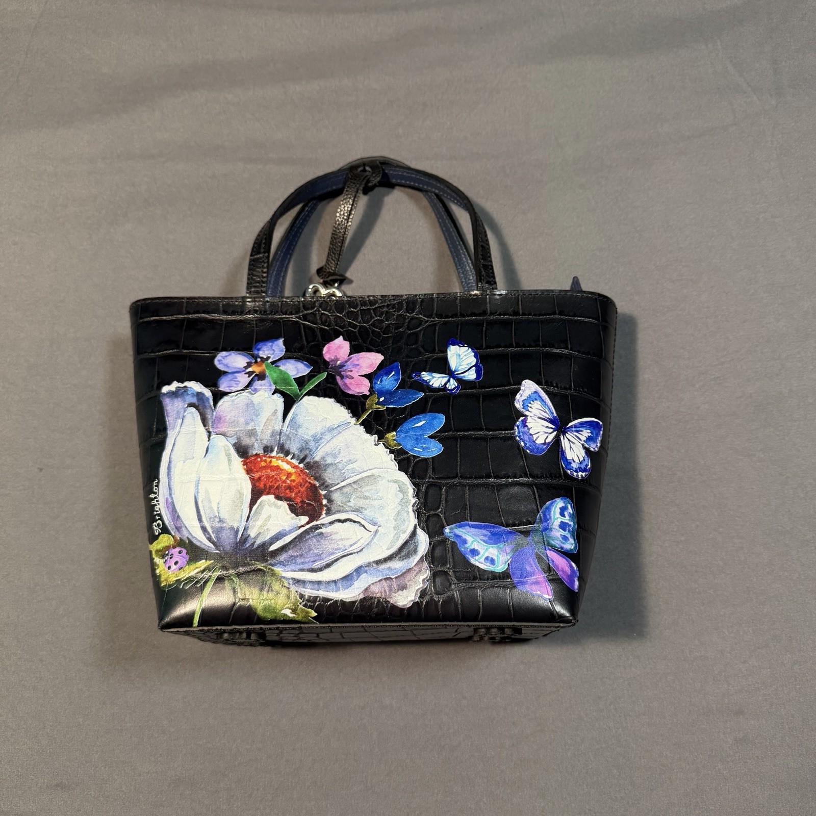 Brighton Belle Jordin Noir Janette Floral Butterfly Leather Tote Bag Purse