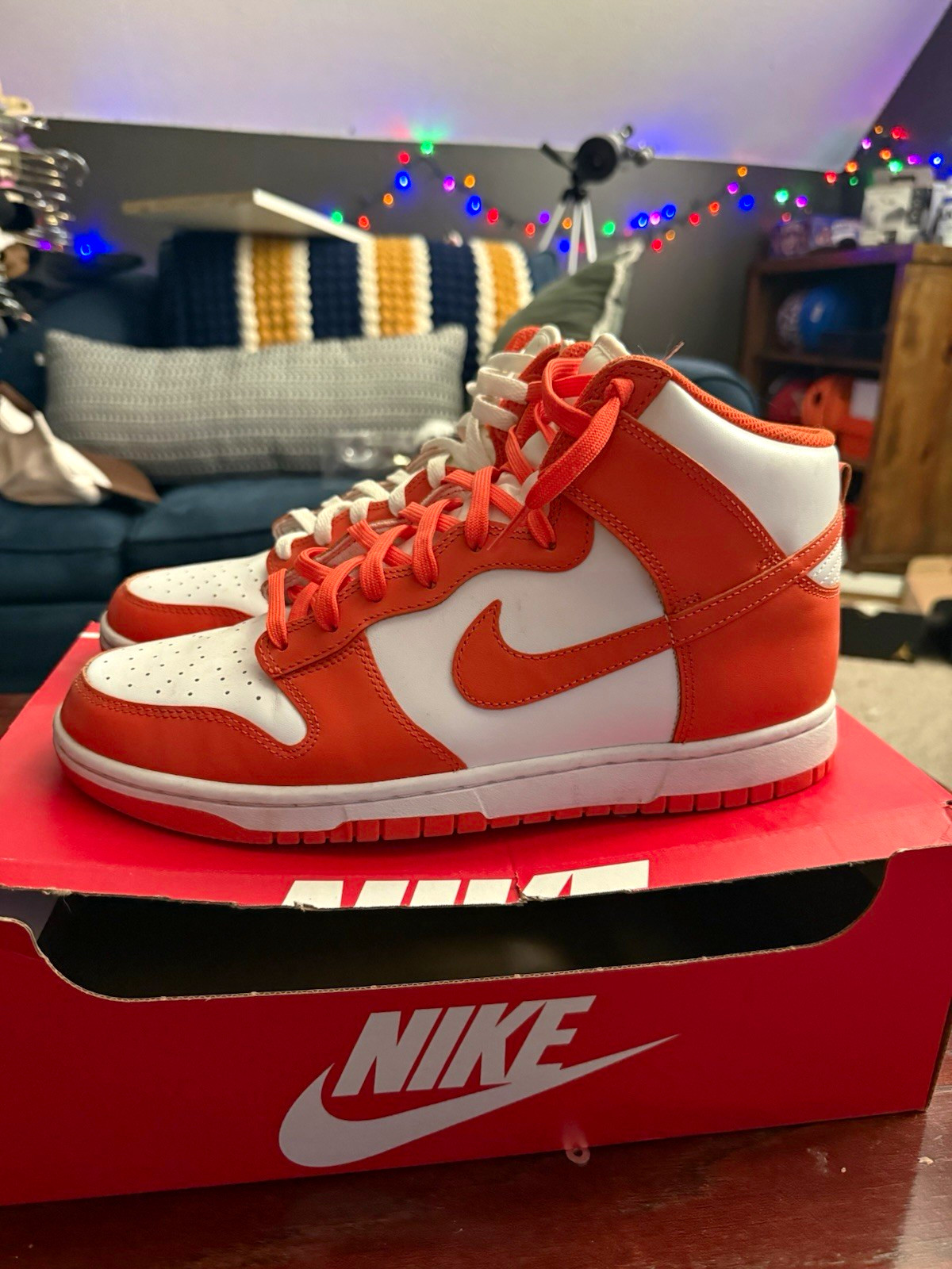 Nike Dunk High Orange White Colorblock High Top Lace Up Unisex Pre-Owned