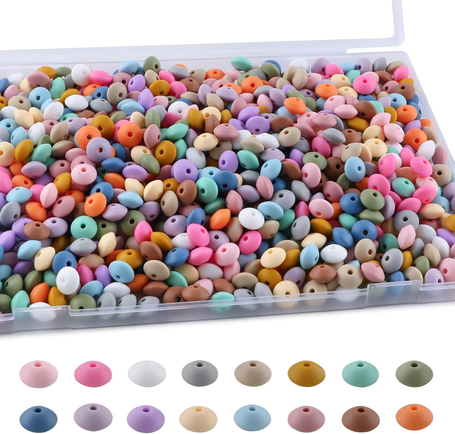 480Pcs Mixed Soft Color 12Mm Spacer Silicone Beads for Keychain Making, Multicol