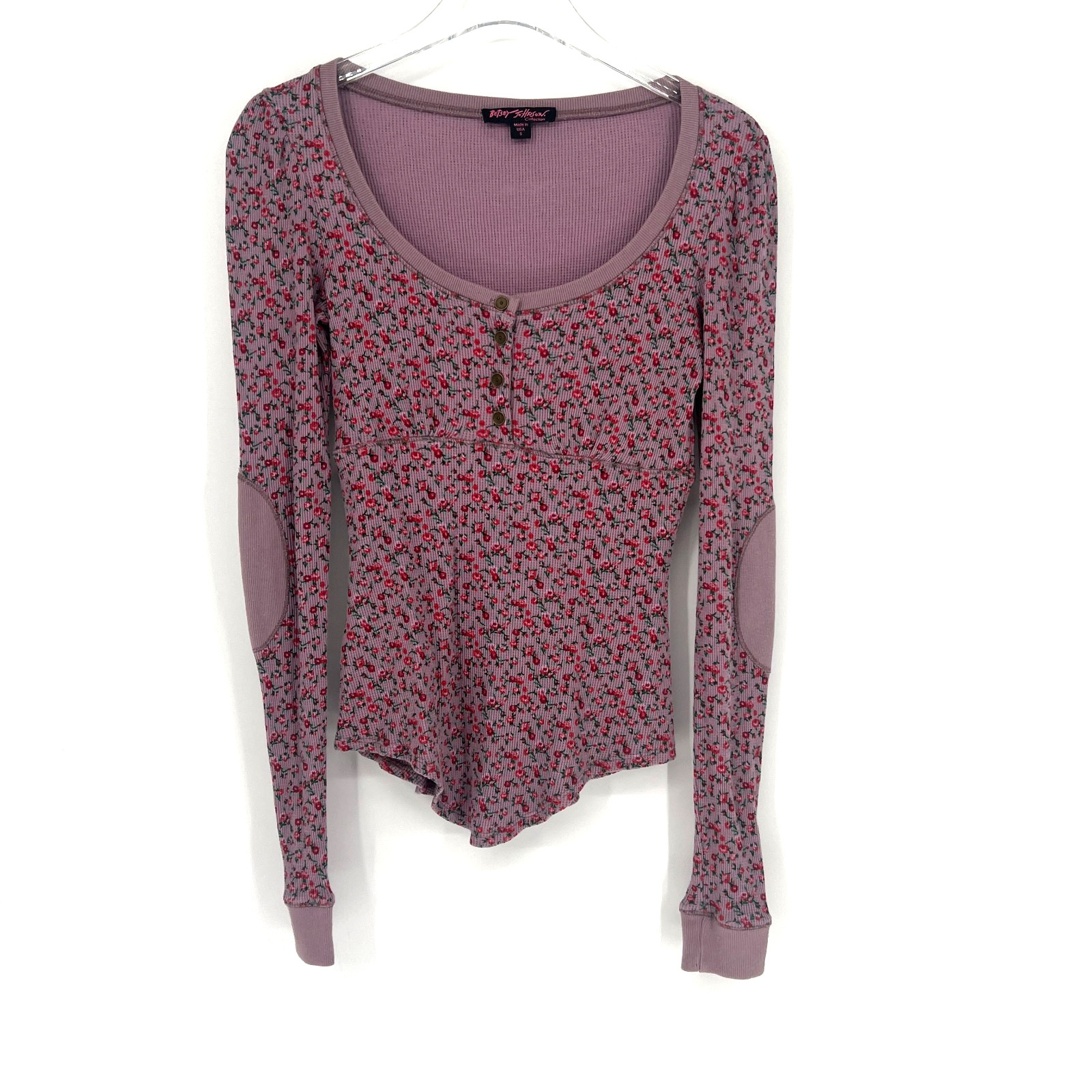 Vtg Betsey Johnson Top Womens S Henley Thermal Floral Babydoll Y2K 90s Purple