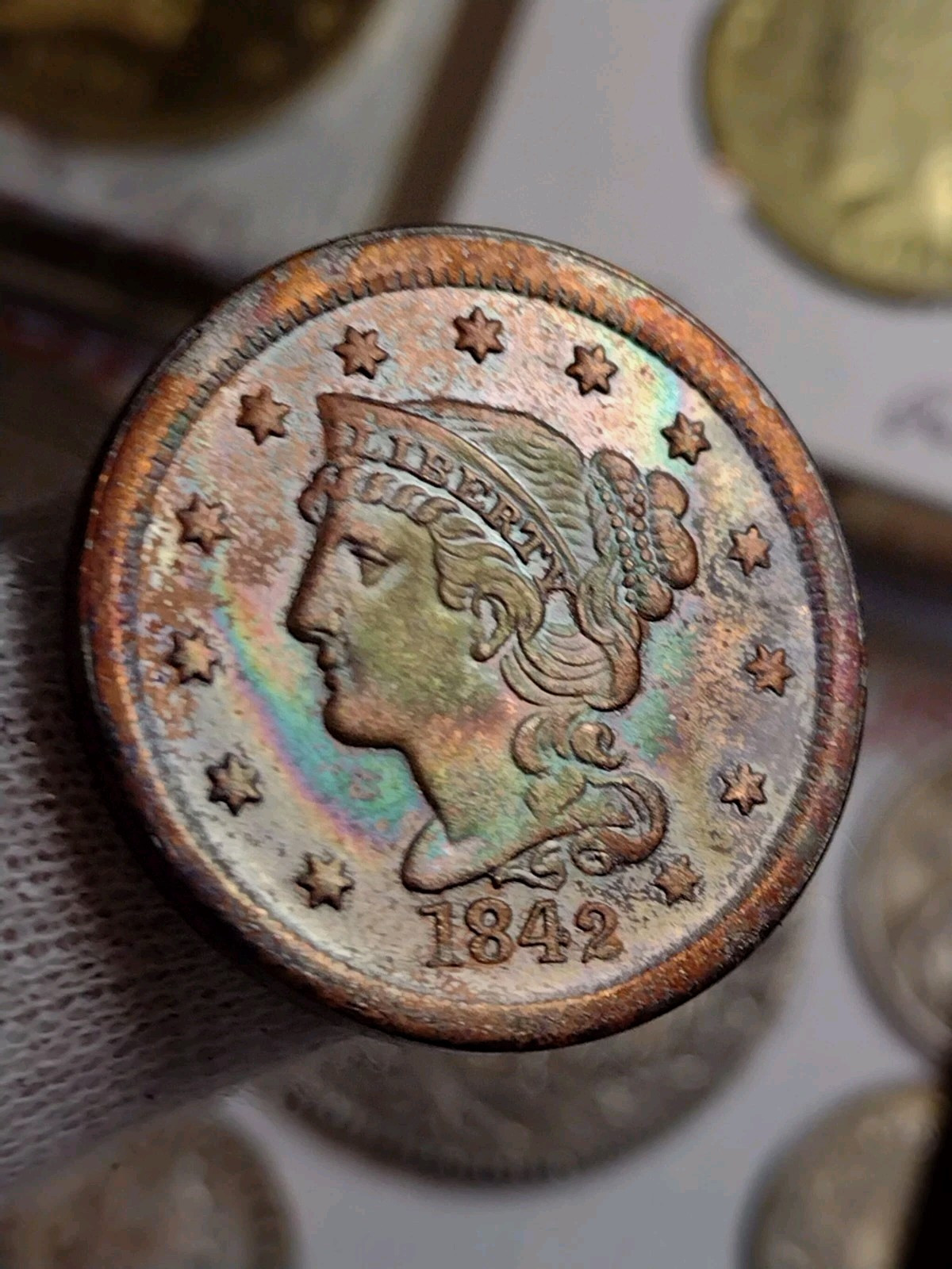 Old Novelty-Restrike Bronze Large Liberty One Cent 1842 Amazing Tinted. Old Novelty-Restrike Bronze Large Liberty One Cent 1842 Amazing Tinted.