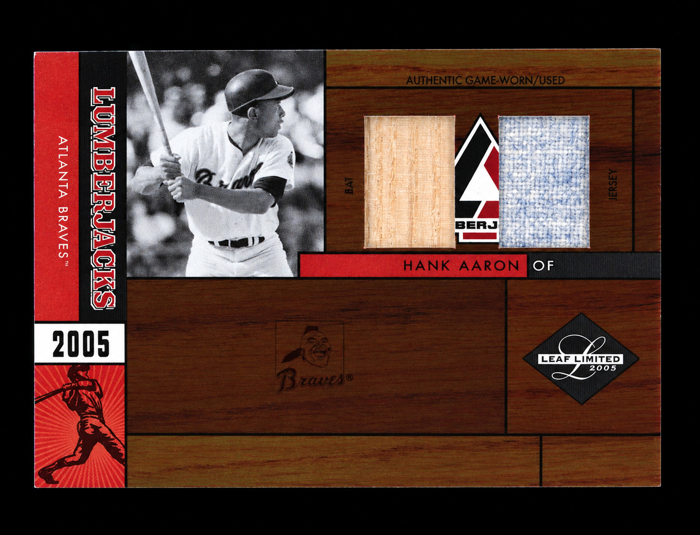 2005 LEAF LIMITED HANK AARON GAME USED DUAL BAT JERSEY PATCH #/25 SSP BRAVES 2005 LEAF LIMITED HANK AARON GAME USED DUAL BAT JERSEY PATCH #/25 SSP BRAVES