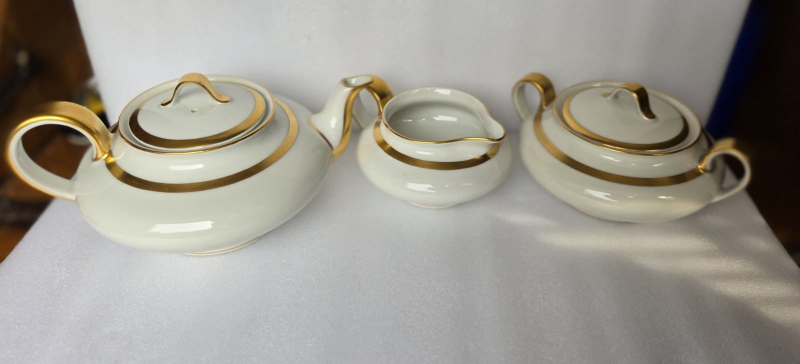 Vtg Haviland Limoges Wedding Ring Gold Band Teapot Creamer & Sugar Bowl Set MINT Vtg Haviland Limoges Wedding Ring Gold Band Teapot Creamer & Sugar Bowl Set MINT
