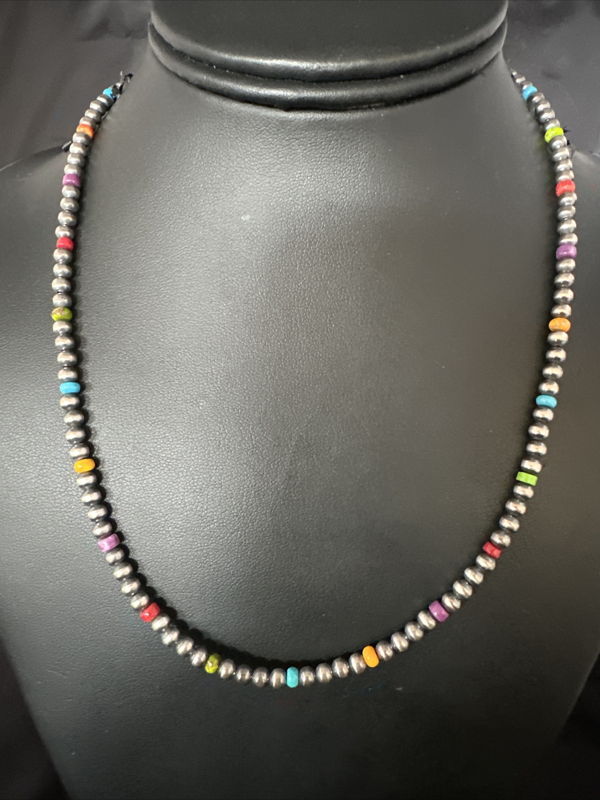 Multicolor 4mm Sterling Silver Navajo Pearls 24\