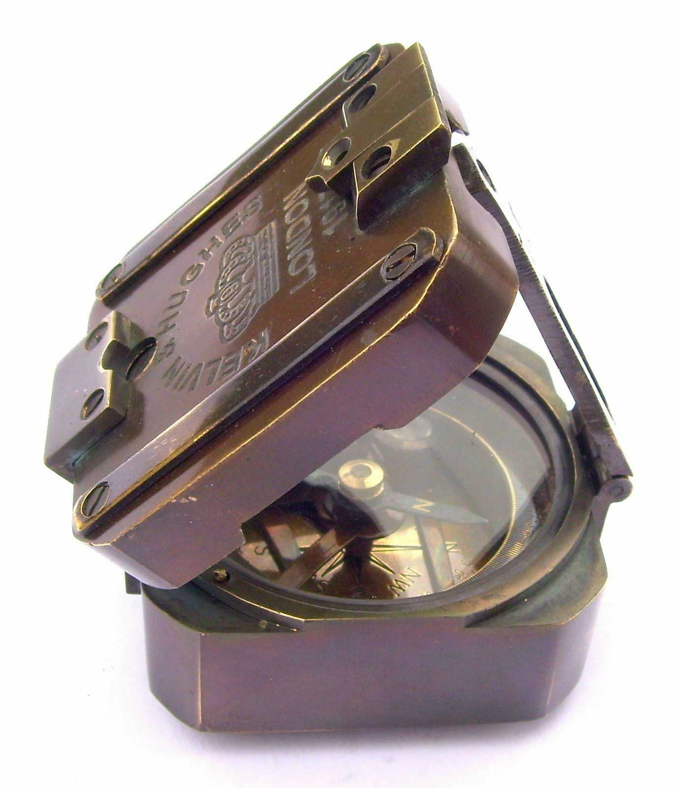 Antique Solid Brass Kelvin & Hughes 1917 Brunton Compass Vintage Compass
