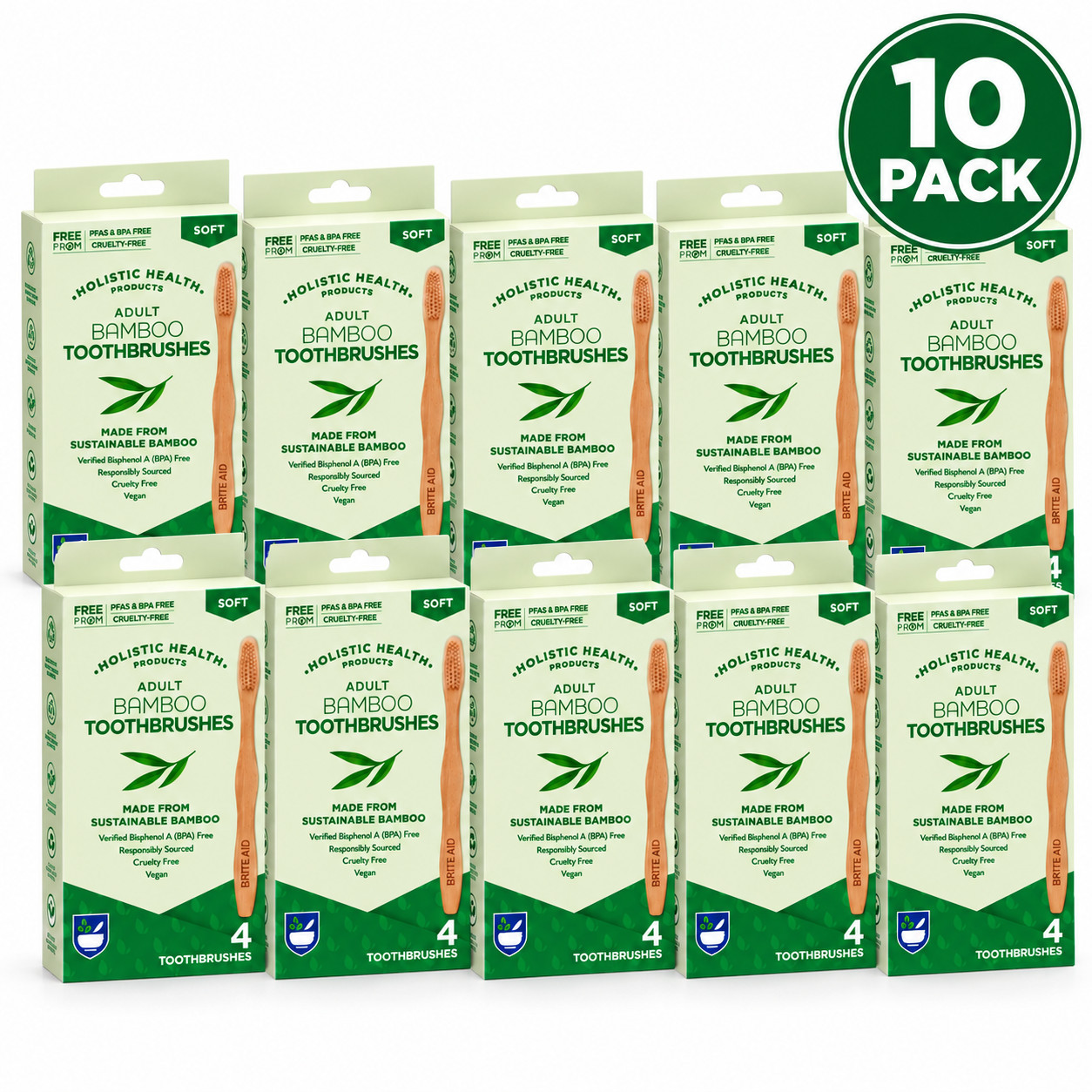 Rite Aid Adult Bamboo Toothbrushes Soft Bristles BPA Free 10 Packs of 4