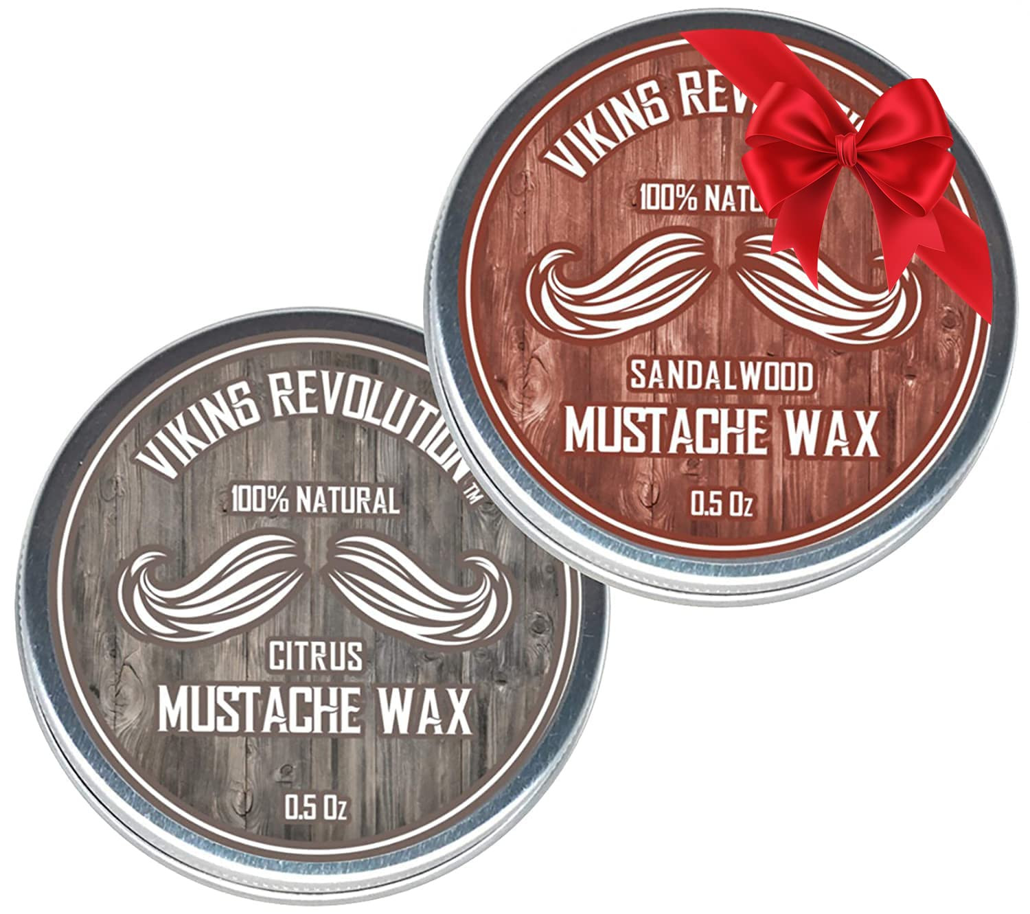 Viking Revolution Mustache Wax Citrus Sandalwood 2 Pack Strong Hold