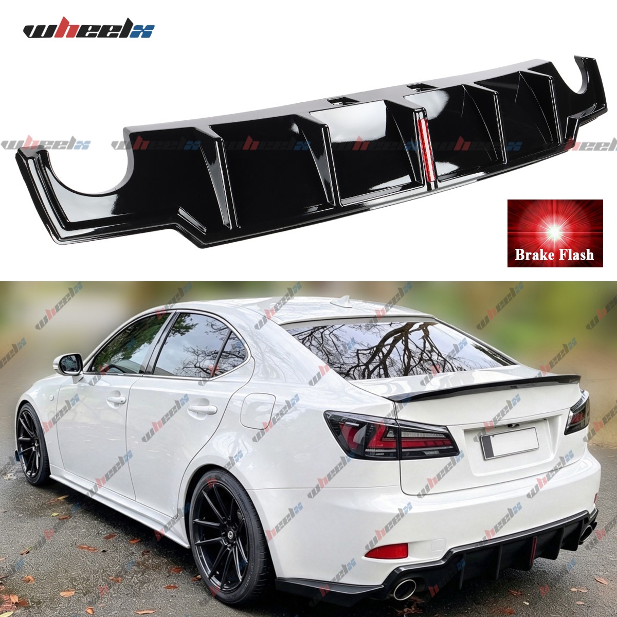 JDM Gloss Black Flash LED Rear Bumper Diffuser Kit For Lexus IS250 IS350 2006-13