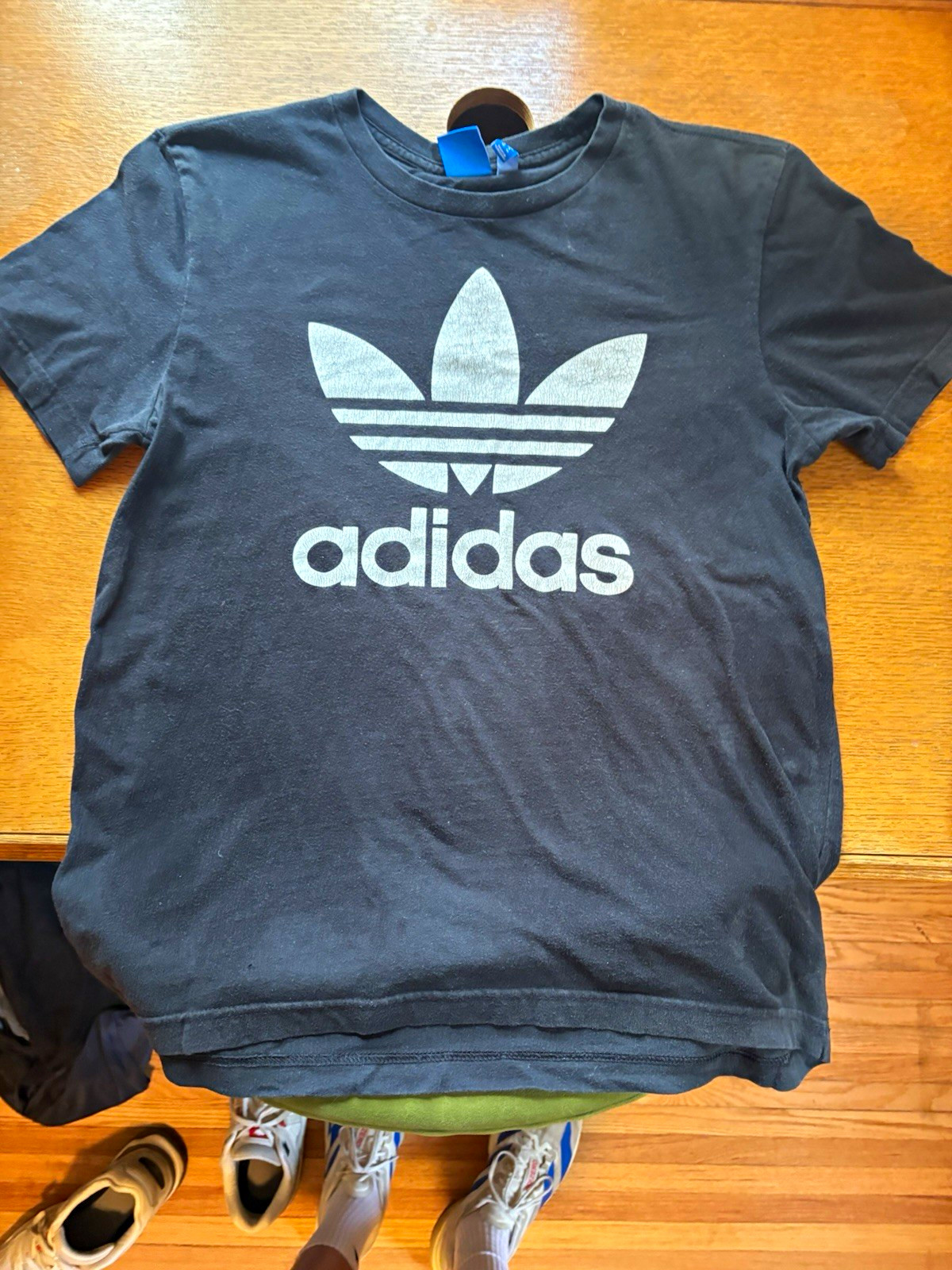 adidas Originals Trefoil Logo Graphic Print Black Cotton Crew Neck Tee Mens M