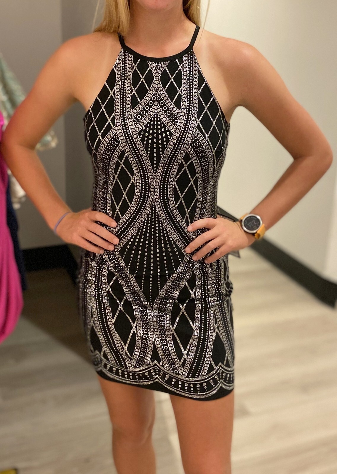 NWT Speechless Juniors Black & Silver Glitter Dress ~ Homecoming Prom ~ size 5