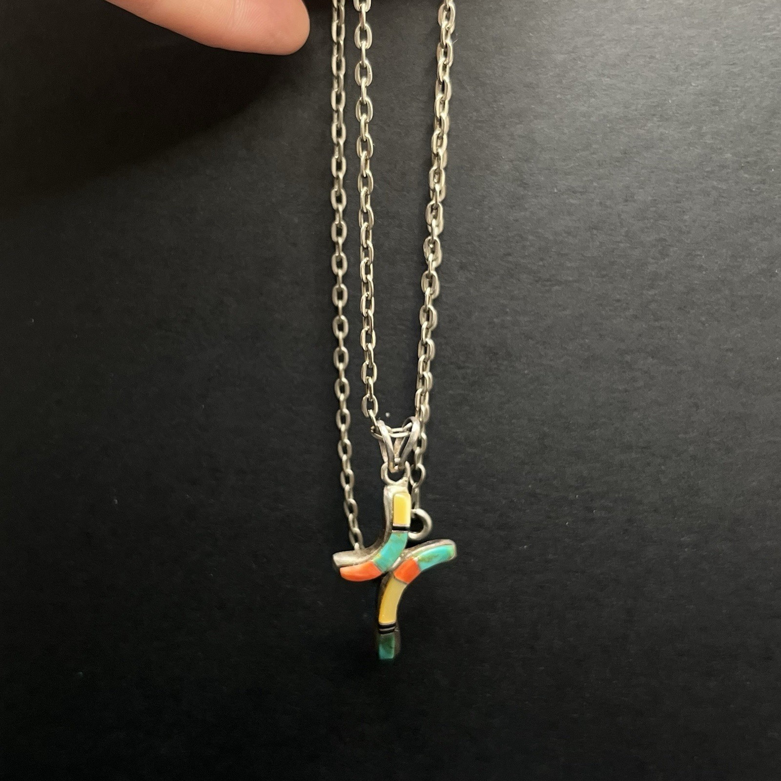 Native American Sterling Silver Necklace Navajo Turquoise & Coral 925 Vintage