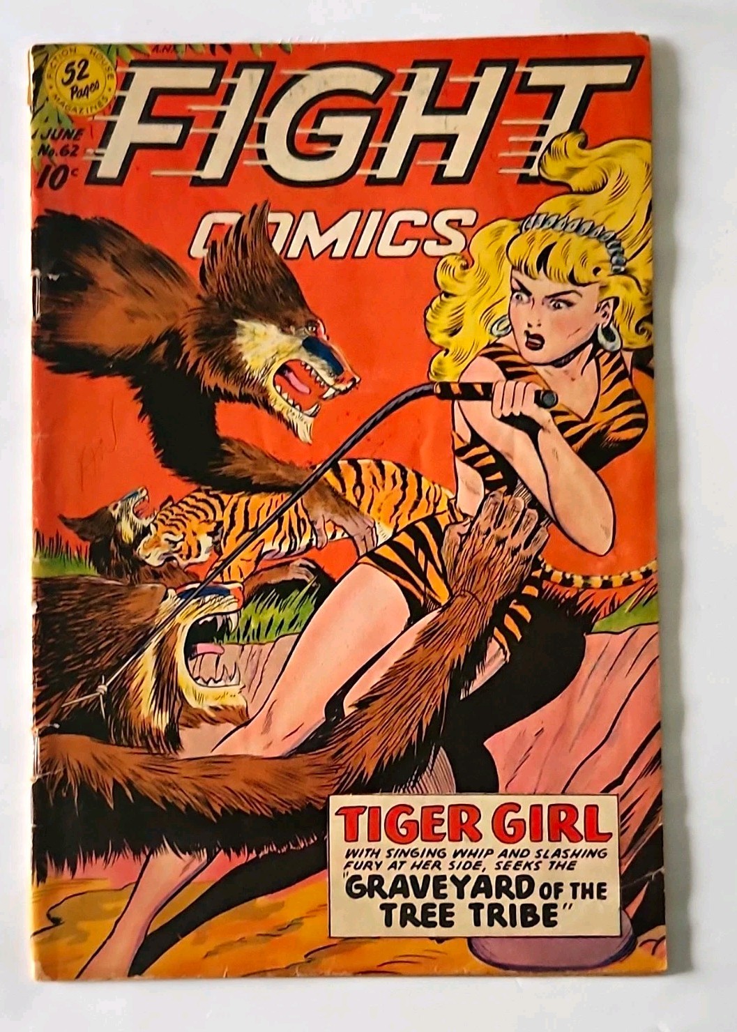 Fight Comics 62 Tiger Girl Graveyard  Tree Tribe Golden Age Color 1949