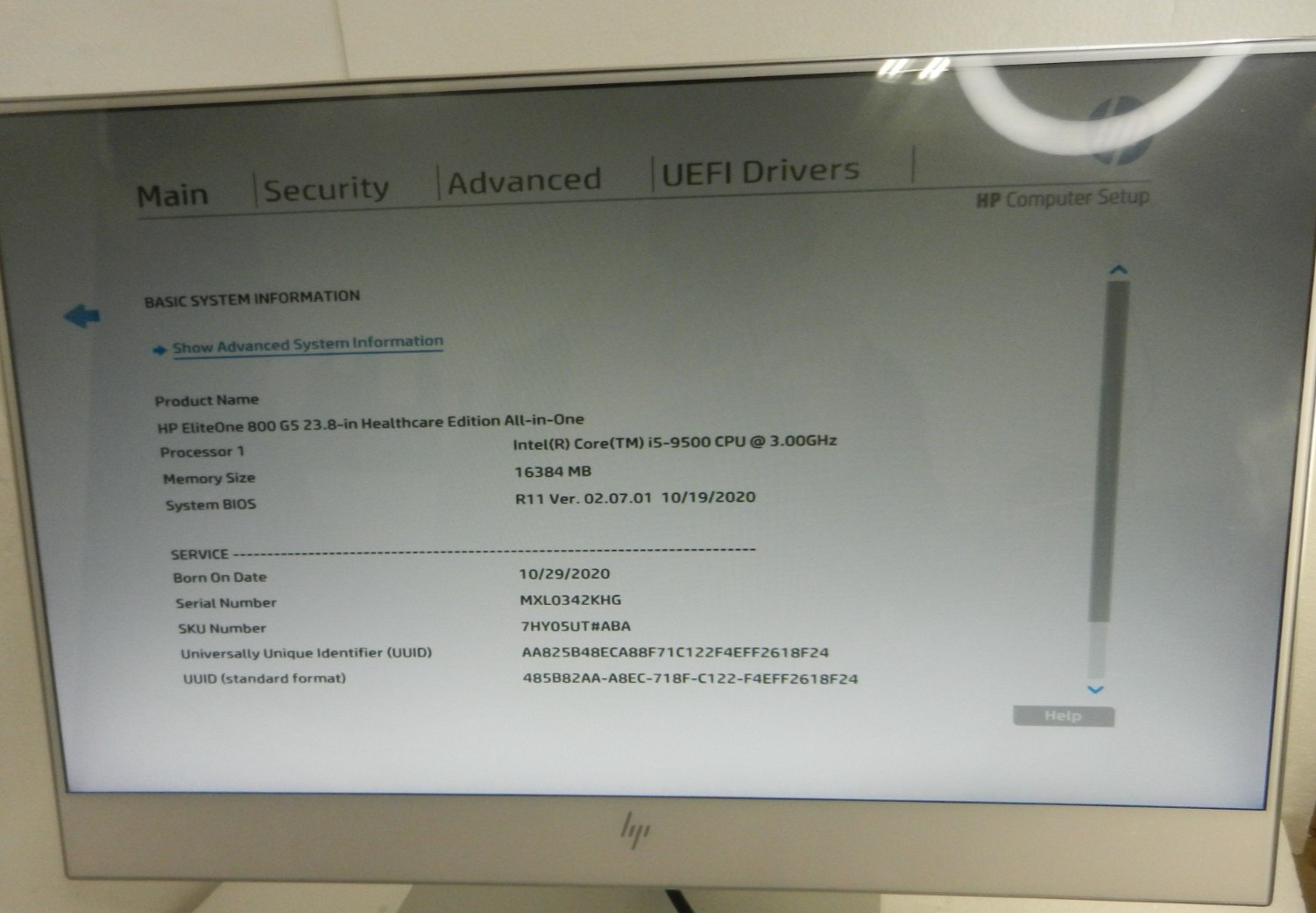 HP EliteOne 800 G5 23.8-in Healthcare Edition Aio Touchscreen CORE i5-9500 3Ghz