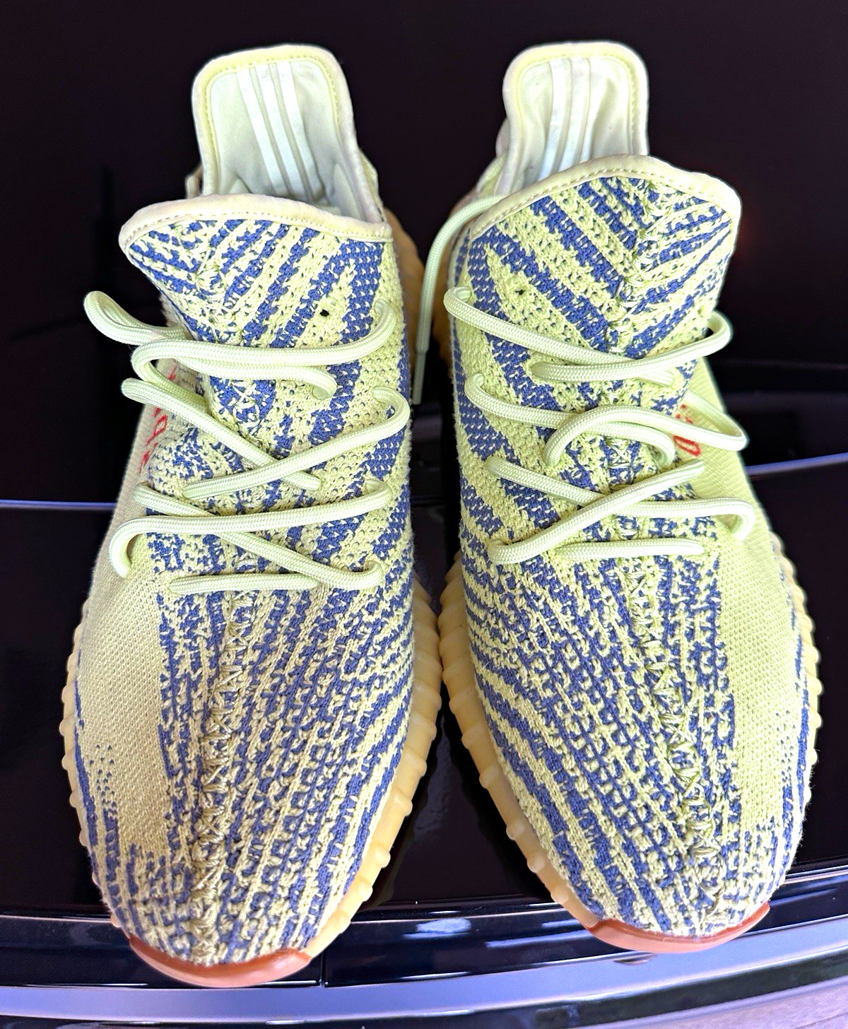 adidas Yeezy Boost 350 V2 Yellow Striped Low Top Lace Up Sneakers