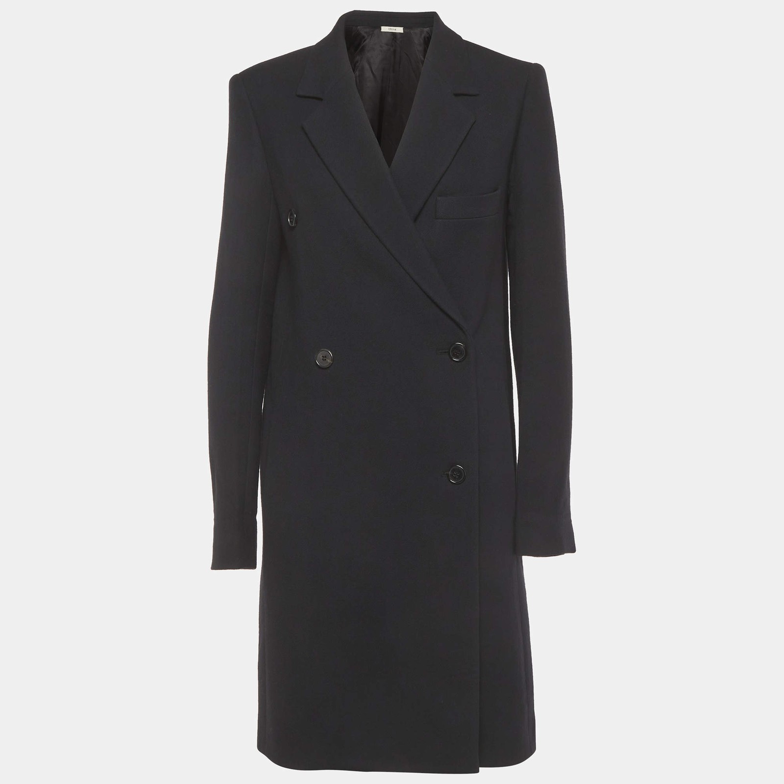 Celine Black Wool Double Breasted Long Coat M