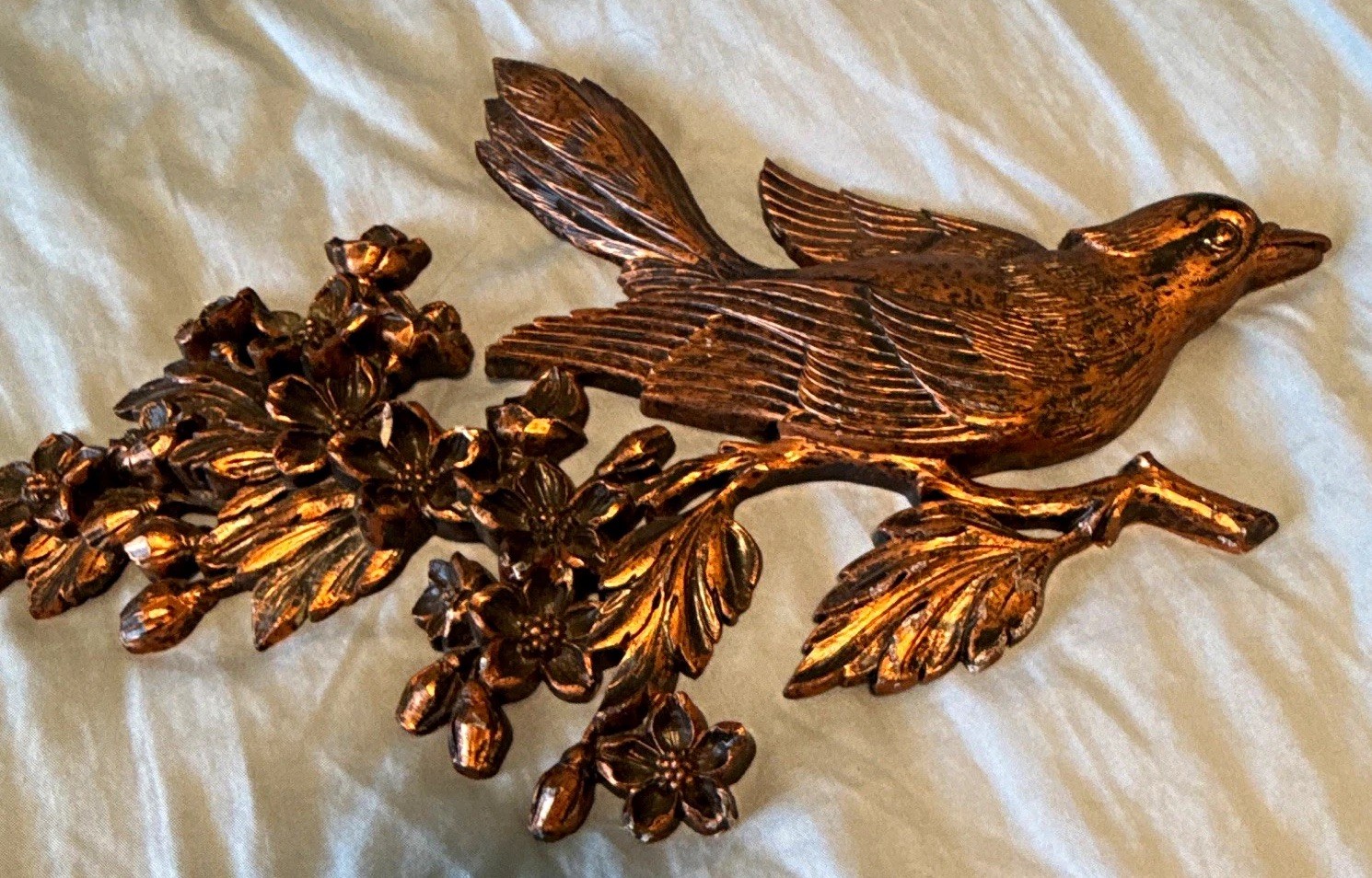 Vintage Hollywood Regency Coppercraft  Bird on Branch  Wall Plaque Syroco Style