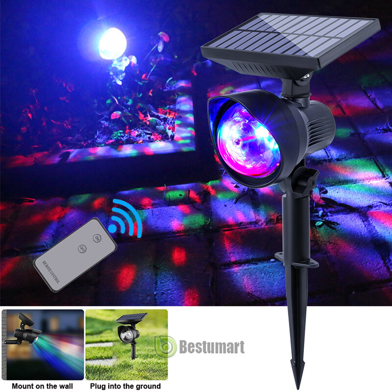 2/4-Pack Solar Colorful 360° Rotating LED Projector Light Garden Decor Lawn Lamp