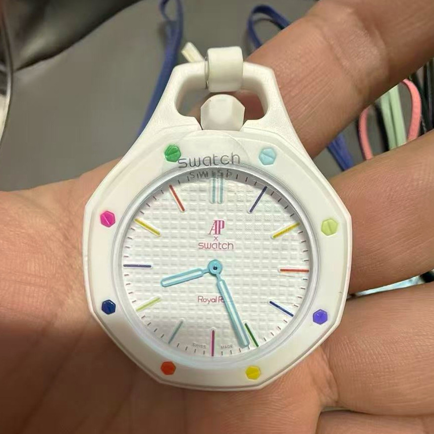 Swatch Royal Pop Bioceramic Octagon 41mm Quartz Analog Blue Rubber Band Box