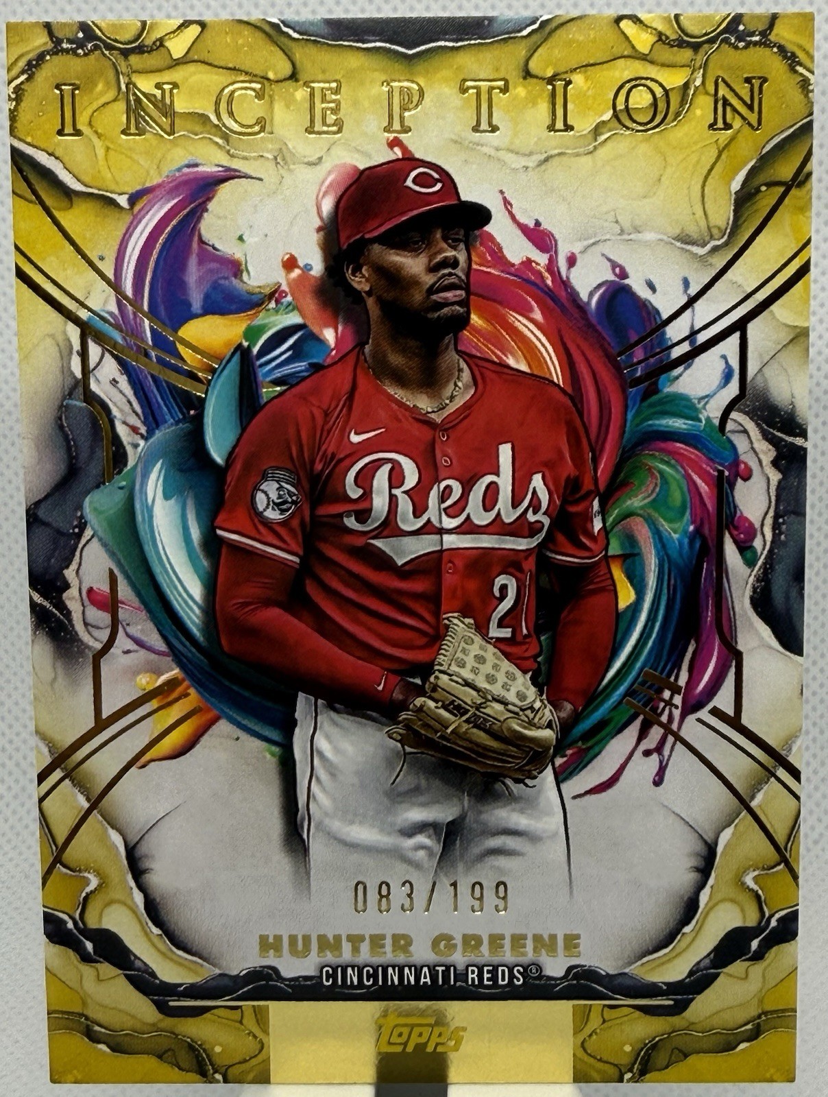 2025 Topps Inception Hunter Greene Yellow /199 #70 Reds 083/199