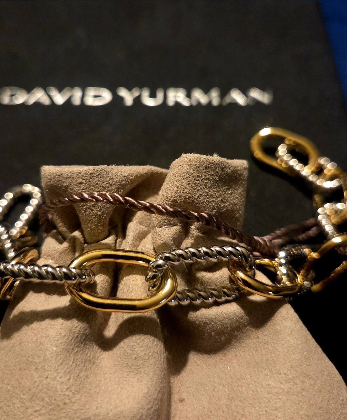 David Yurman Madison Chain Bracelet 925 Silver w/ 18K Gold 21cm