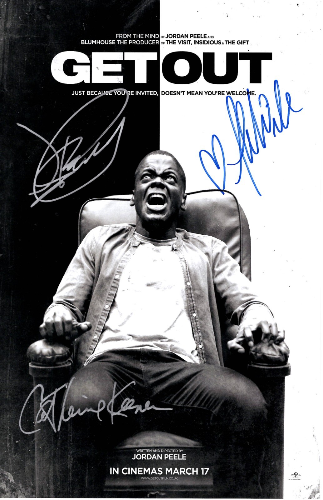 GET OUT Signed Poster 11x17 Daniel Kaluuya, Allison Williams, and Catherine Keen