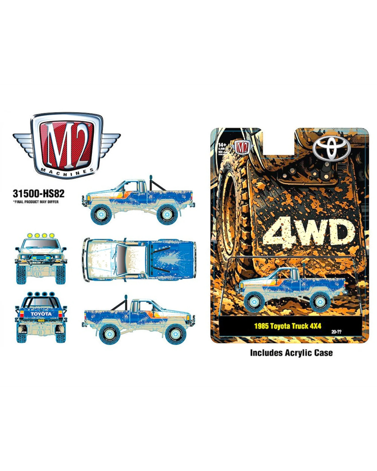 (Preorder) M2 Machines 1:64 1985 Toyota Truck 4×4 Off Road – Blue Muddy- Hobby