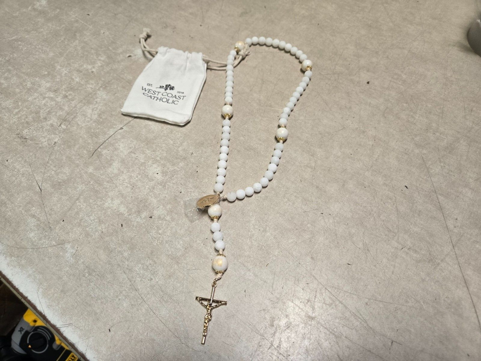 West Coast Catholic Rosary Beads White / Gold Tone - Never used West Coast Catholic Rosary Beads White / Gold Tone - Never used