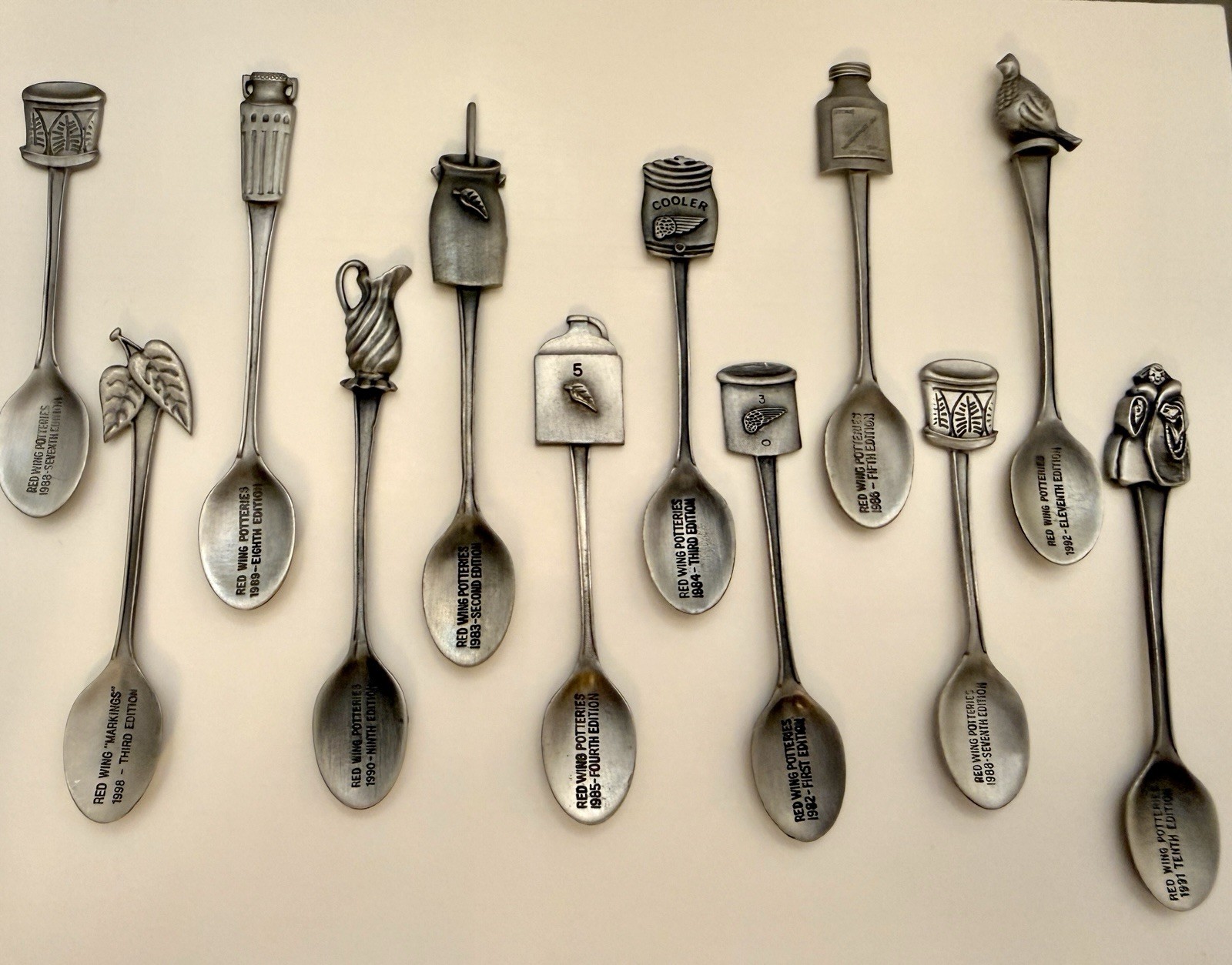 Vintage 1983-1998 Red Wing Pottery Souvenir Pewter Spoon Collection-12 Spoons Vintage 1983-1998 Red Wing Pottery Souvenir Pewter Spoon Collection-12 Spoons