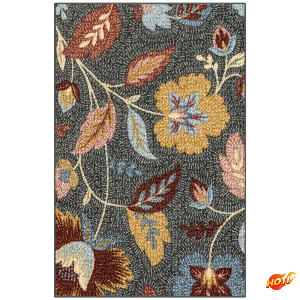 Washable Garden Floral Accent Rug - Tufted Indoor Botanical Design