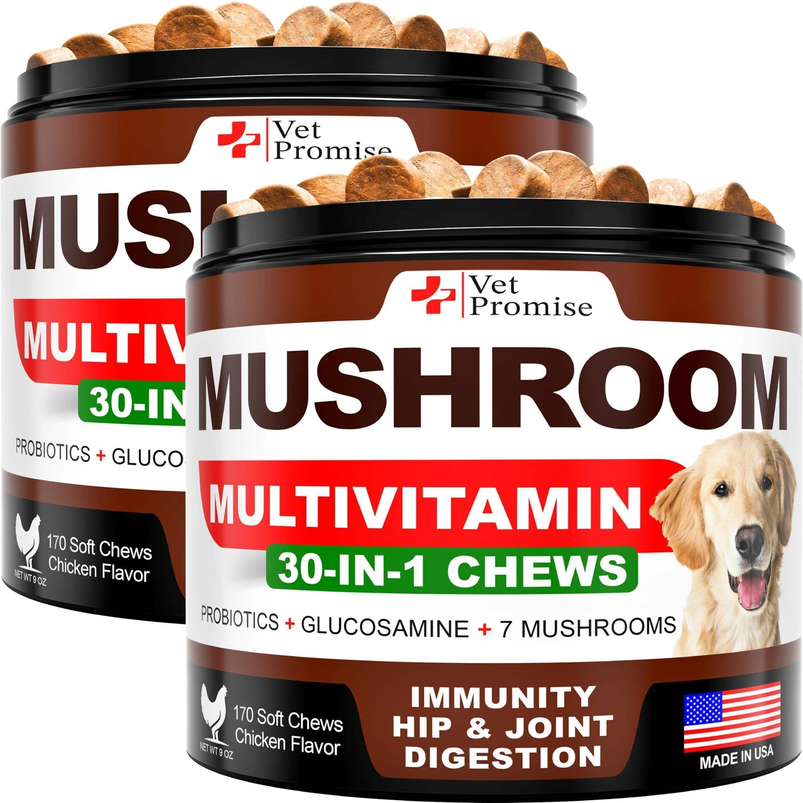 Dog Mushroom Chews 340 Count 2-Pack Turkey Tail Lion\'s Mane Reishi Immune