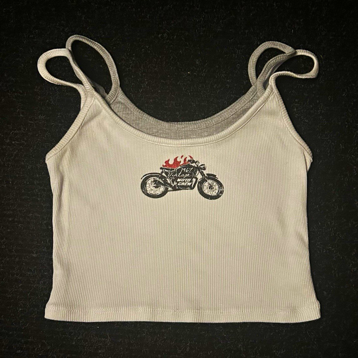 No Boundaries XS 0-2 Moto Motorcycle Graphic Ribbed Double Strap Crop Tank Top