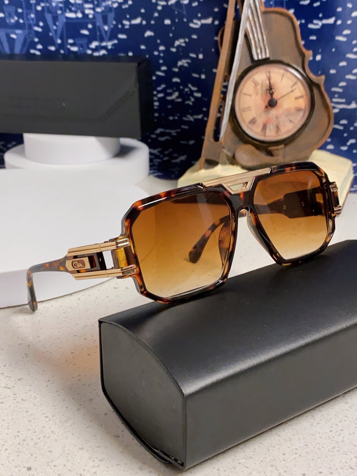 CAZAL Oversized Square Black Gold Luxury Sunglasses Vintage Style
