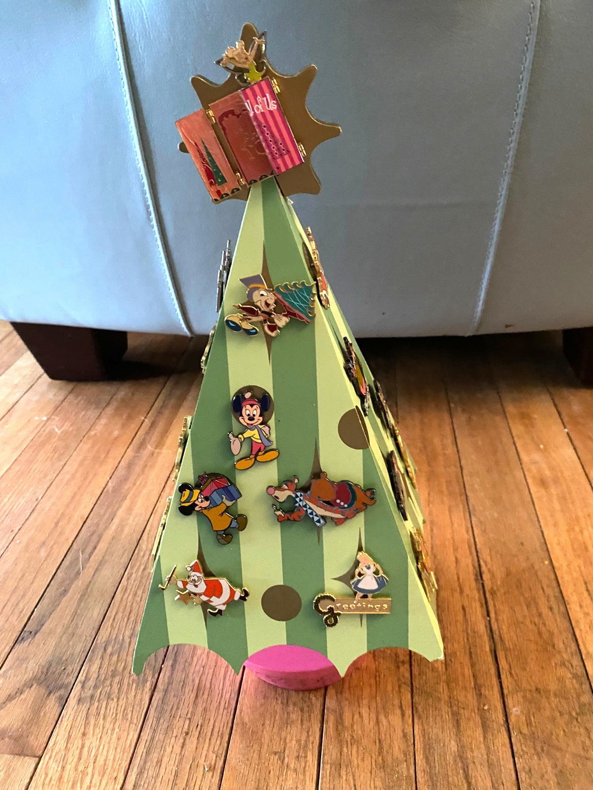 Disney Catalog 2002 Wooden Christmas Tree Advent Calendar with 26 Pins Set