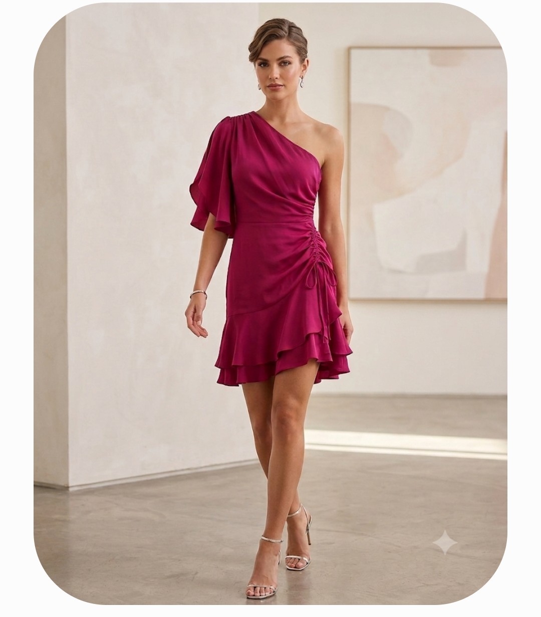 Stunning A.L.C. asymmetric one-shoulder dress in a vibrant magenta/berry hue. Stunning A.L.C. asymmetric one-shoulder dress in a vibrant magenta/berry hue.