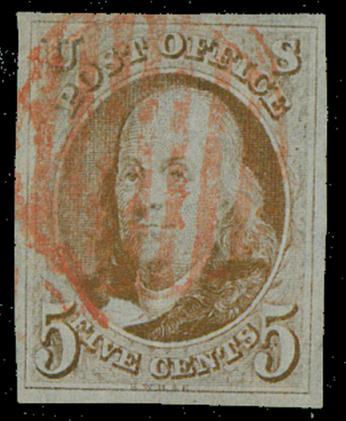 US Scott 1 Used, Red Cancel, Four Full Margins, No Faults, Gorgeous, SCV $425