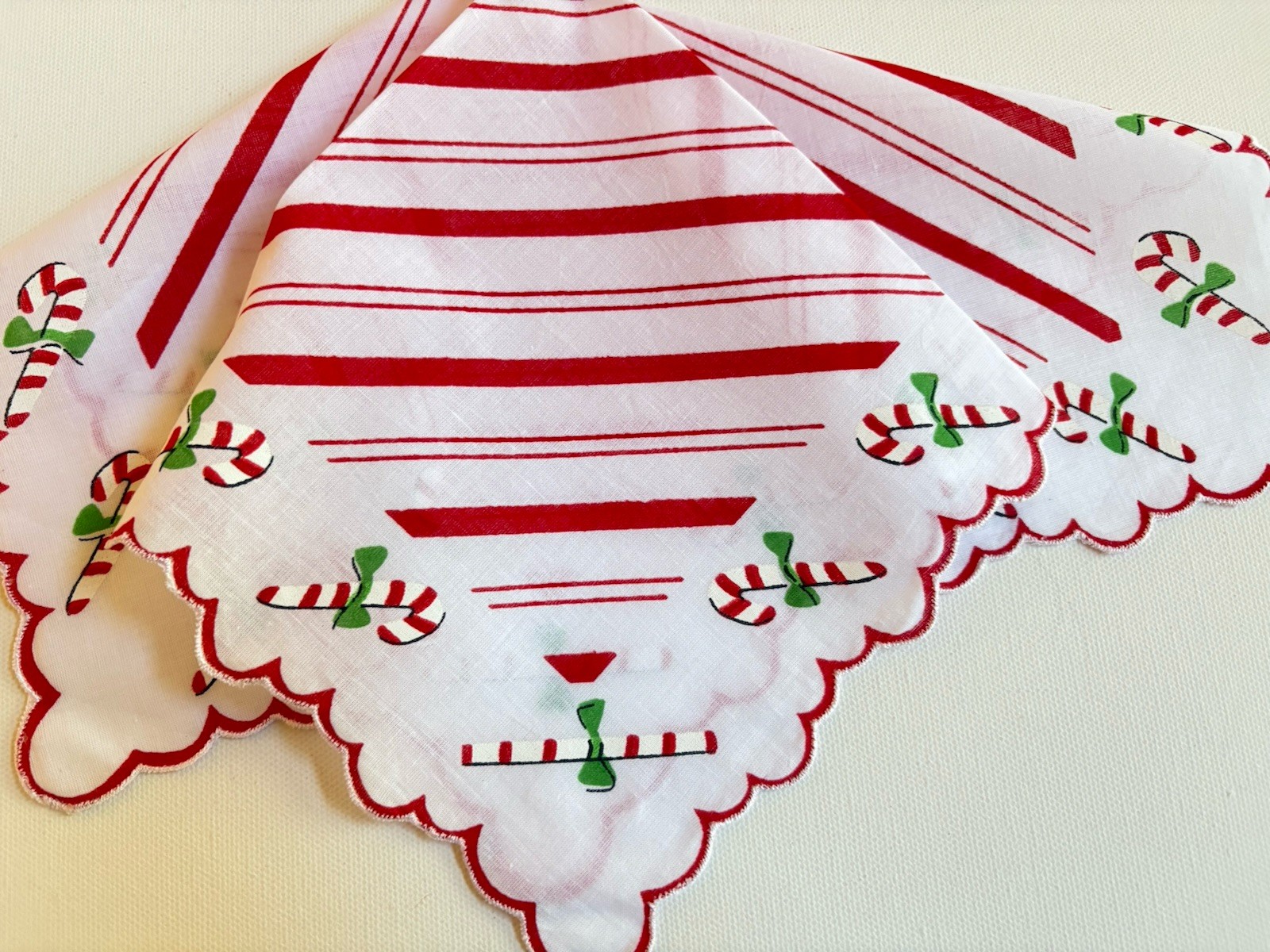Darling New Christmas Hankie Handkerchief - Candy Canes & Festive Red Stripes