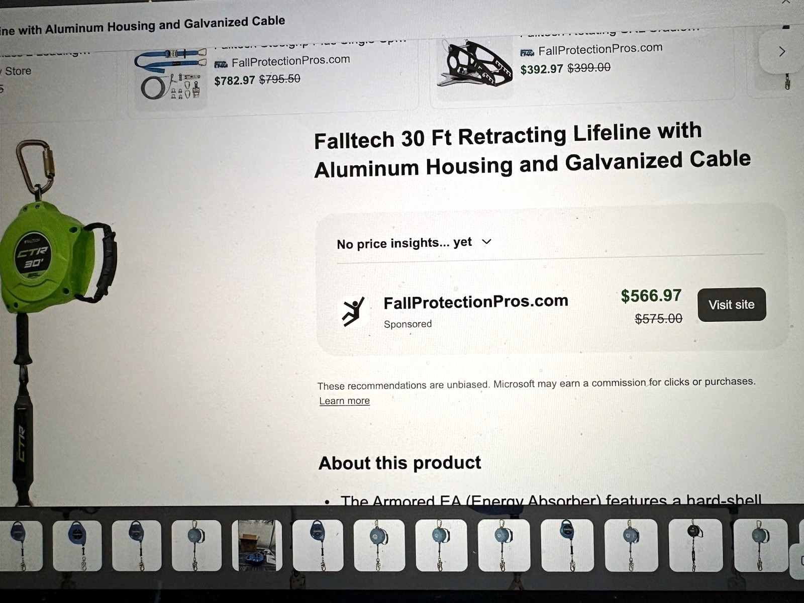 Falltech 30 Ft Retracting Lifeline Aluminum Housing Galvanized Cable