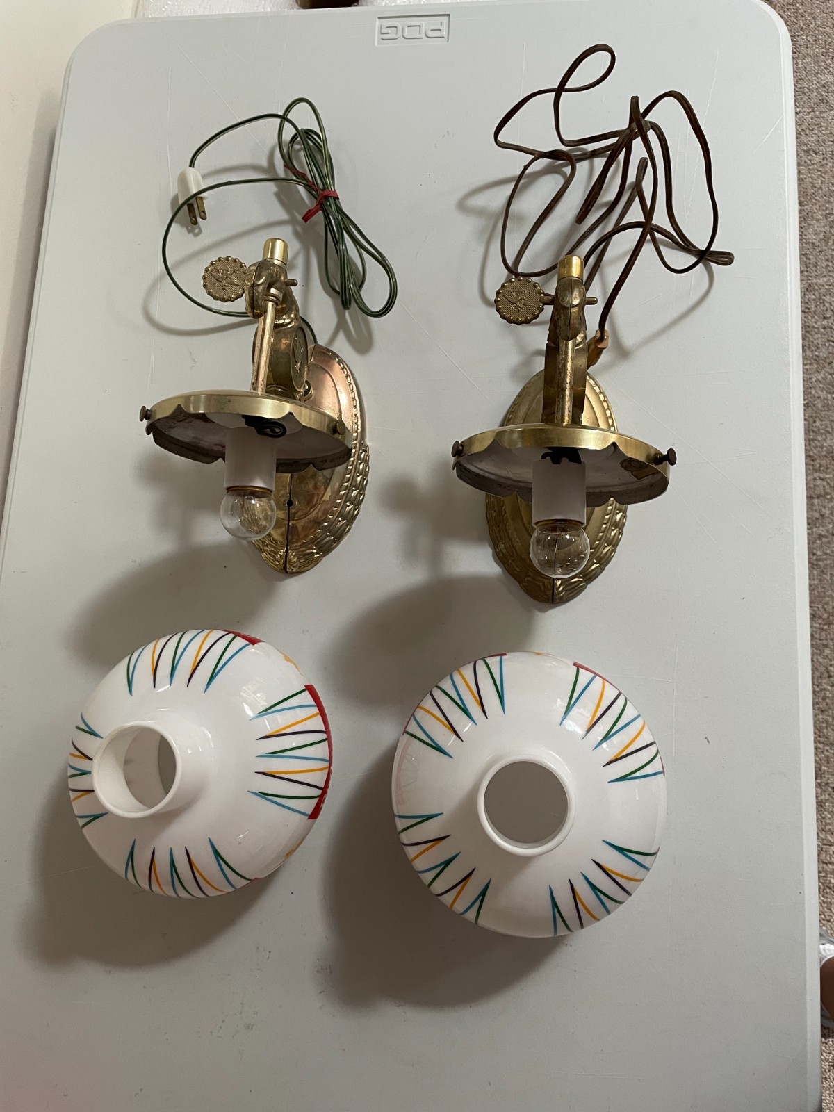 1960\'s Budweiser Lighted Globe Wall Sconces Pair (2) Red White & Blue Both Work