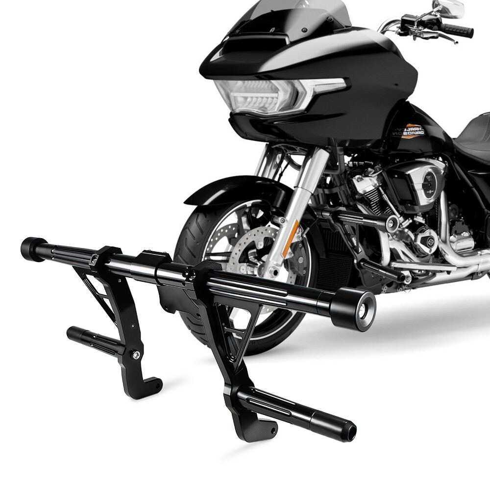 Black Billet CNC Front Highway Engine Guard Crash Bar For Harley Touring  14-23