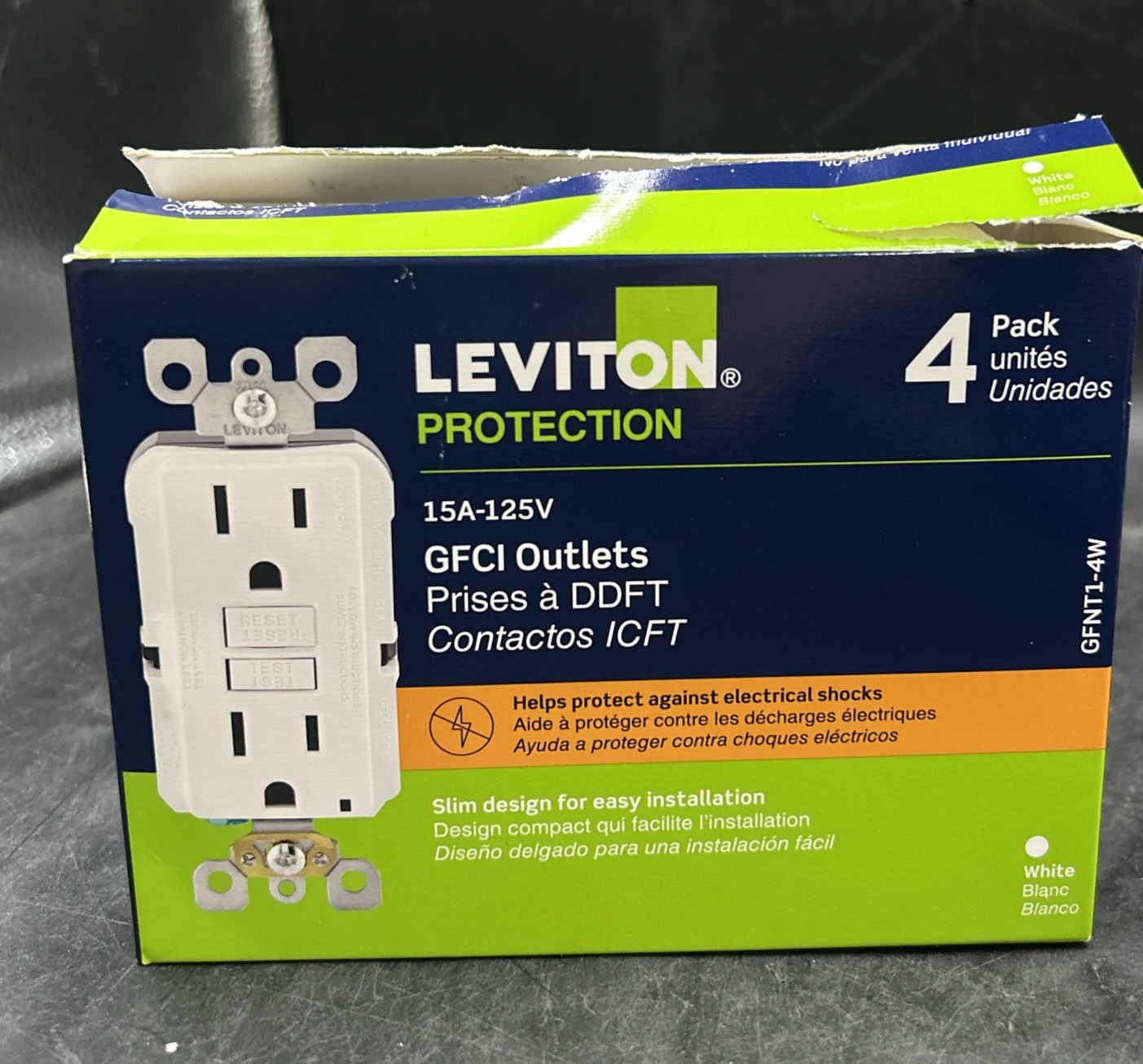Leviton M22-GFNT1-4W 15A-125V Duplex Outlet - White - (Pack of 4) READ