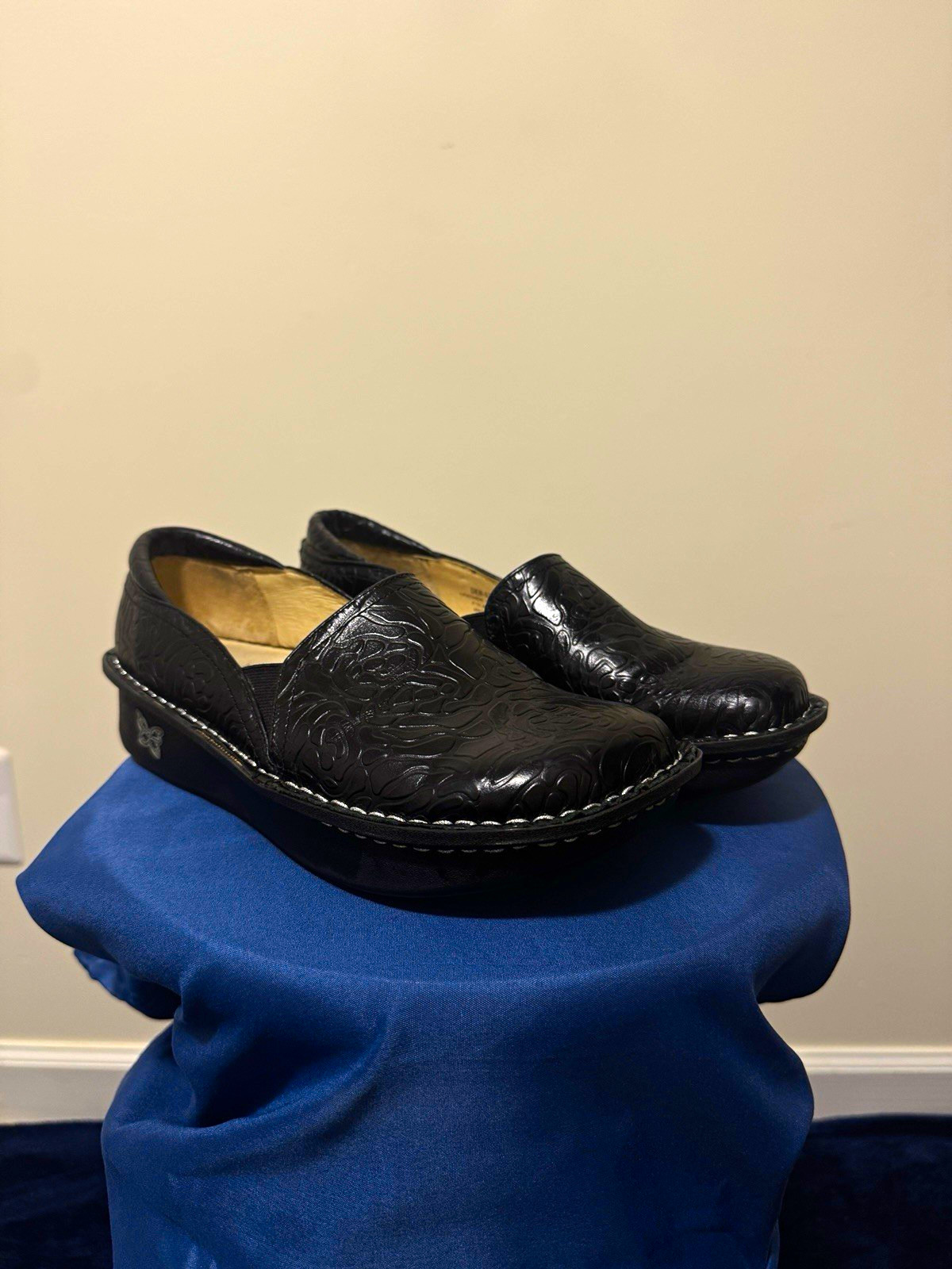 Vintage Alegria Debra DEB-531 Women\'s Black Leather Floral Slip-On Flats EU 37 Vintage Alegria Debra DEB-531 Women\'s Black Leather Floral Slip-On Flats EU 37