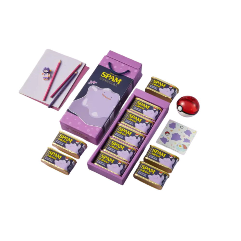 SPAM Classic Pokemon Ditto Edition 200g x 5 Cans Gift Set Sticker Included