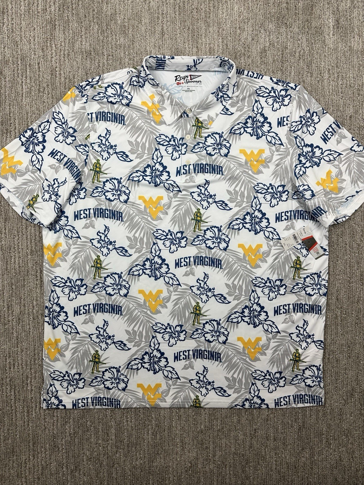 West Virgina Mountaineers Reyn Spooner Shirt Mens 3XL Polo Stretch Floral AOP West Virgina Mountaineers Reyn Spooner Shirt Mens 3XL Polo Stretch Floral AOP