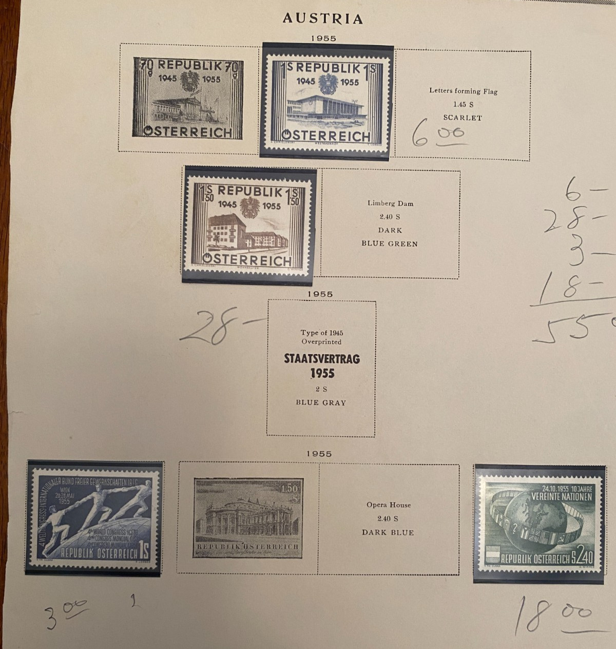 AUSTRIA, 1955, Lot of 4 Stamps, , MNH