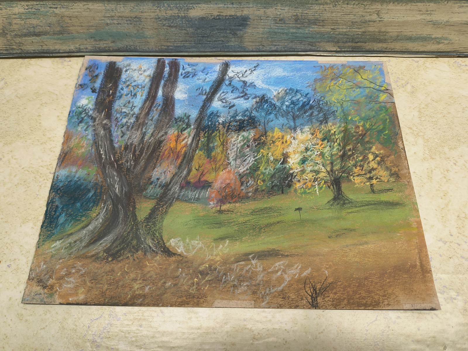 Original Soft Pastel Picture On Unprimed Canvas Landscape