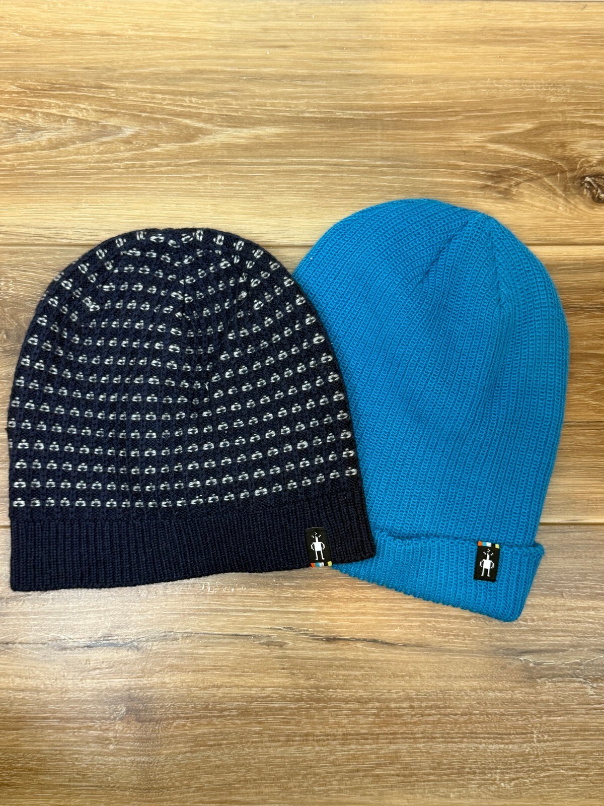 Smartwool Wool Blend Navy and Blue Beanie Hat Bundle (2 hats)